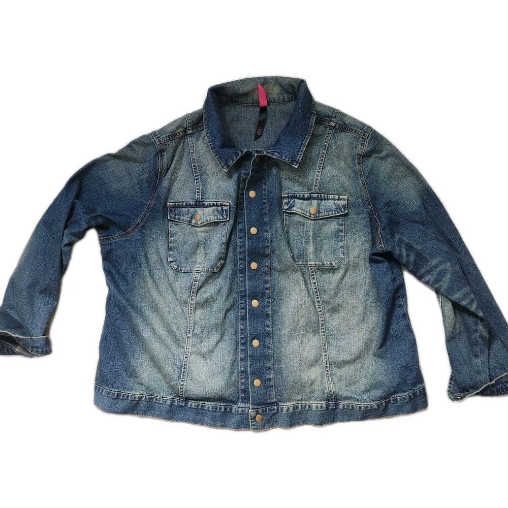 Pure Energy Denim Jacket Womens Plus Size 4 Blue Stretch Trucker Snap Front GUC